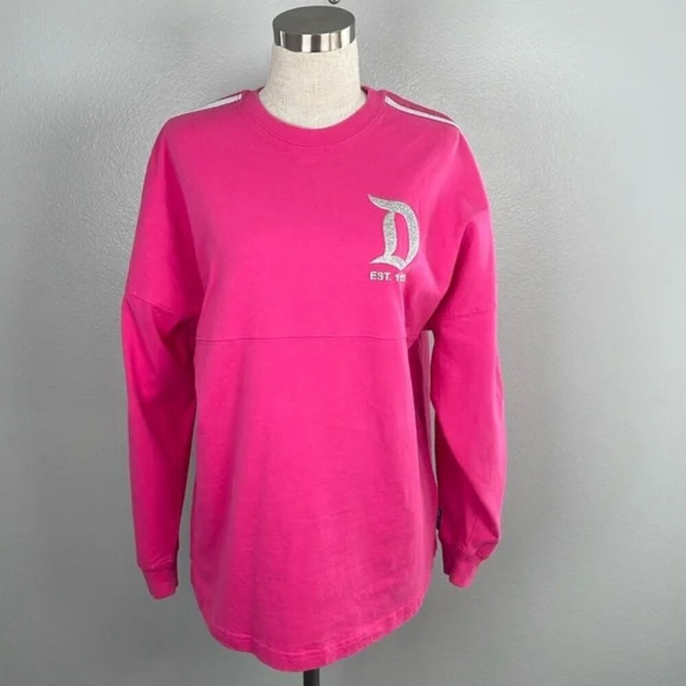 Disney Parks Hot Pink and Silver Glitter Spirit Jersey size small